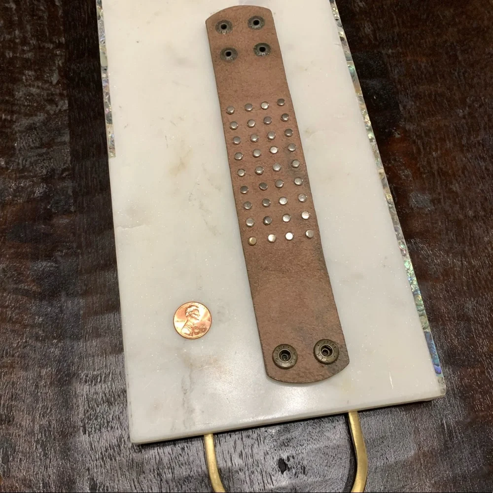 Brown leather cuff bracelet with brown rhinestones